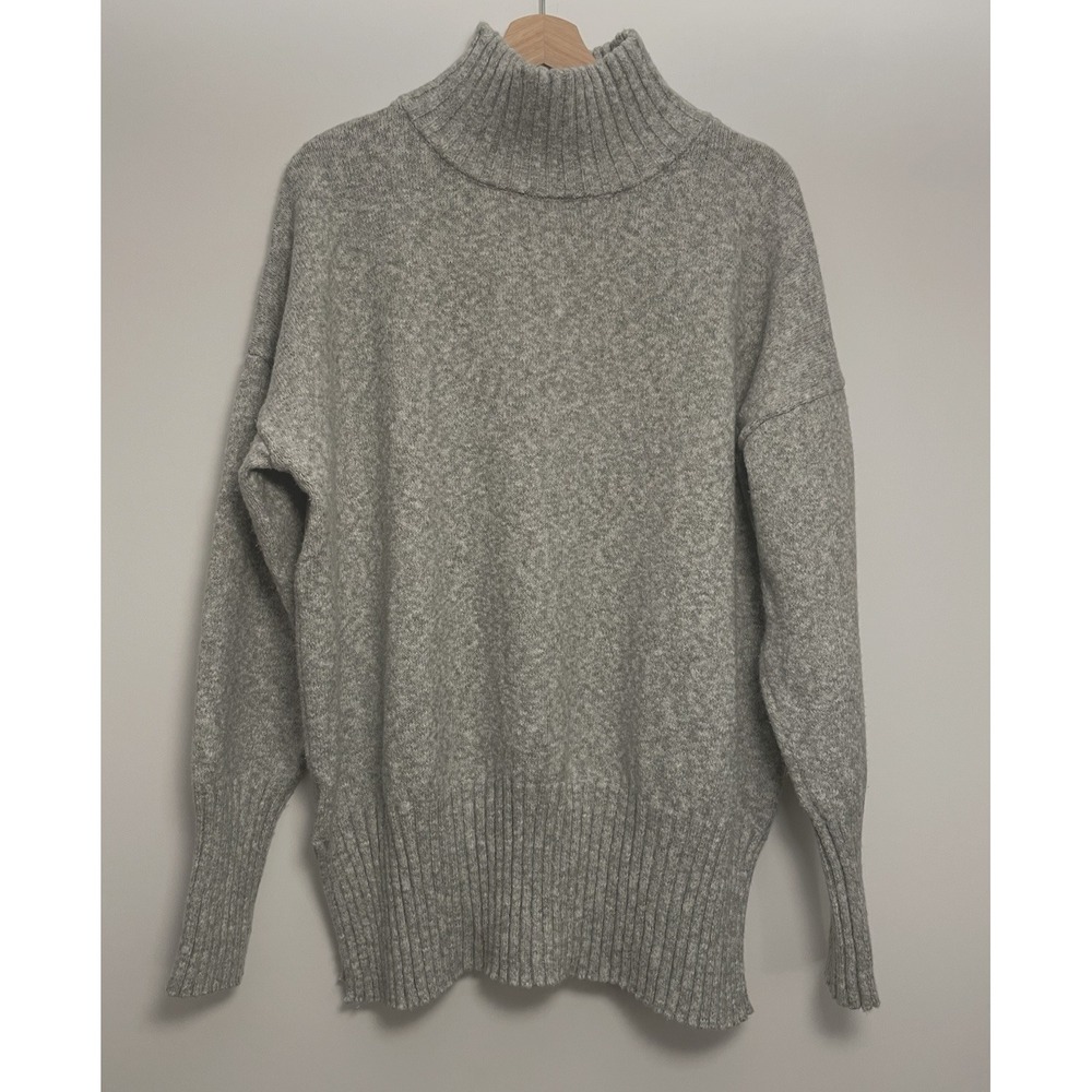 Eddie Bauer Women's XL Gray Mock Neck Knit Sweater Thick Ribbed Cotton Blend